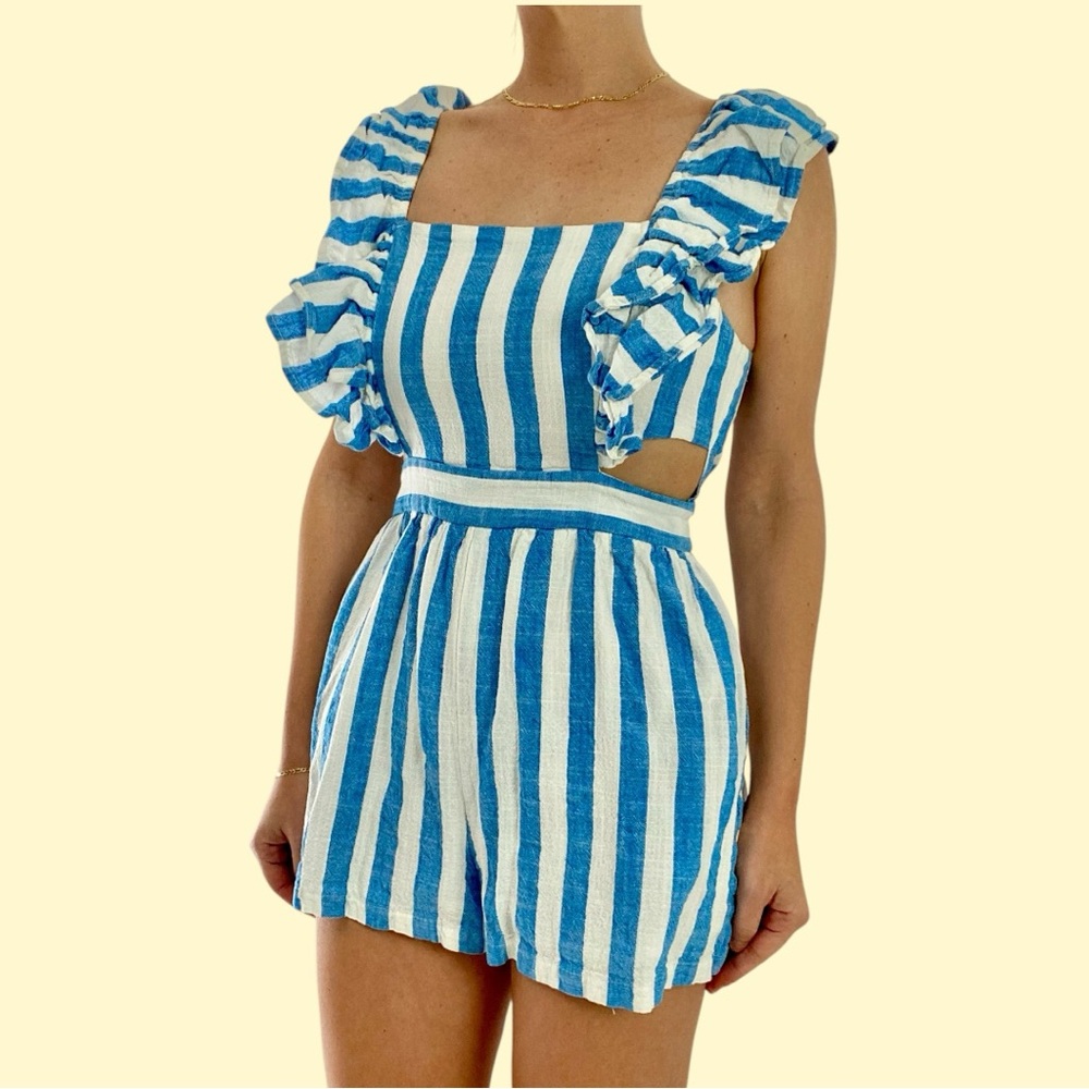 Blue and White Striped Jumpsuit